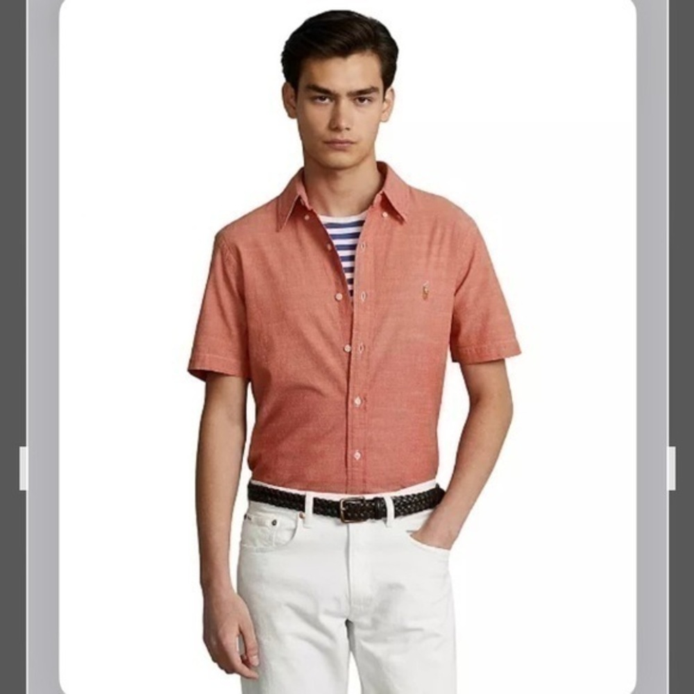 POLO RALPH LAUREN Men's Classic-Fit Cotton Shirt in SPRING RED Size S